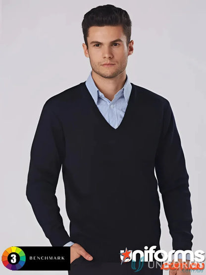 Navy V-neck sweater from Winning Spirit Wool Acrylic Knit Jumper, soft wool acrylic blend