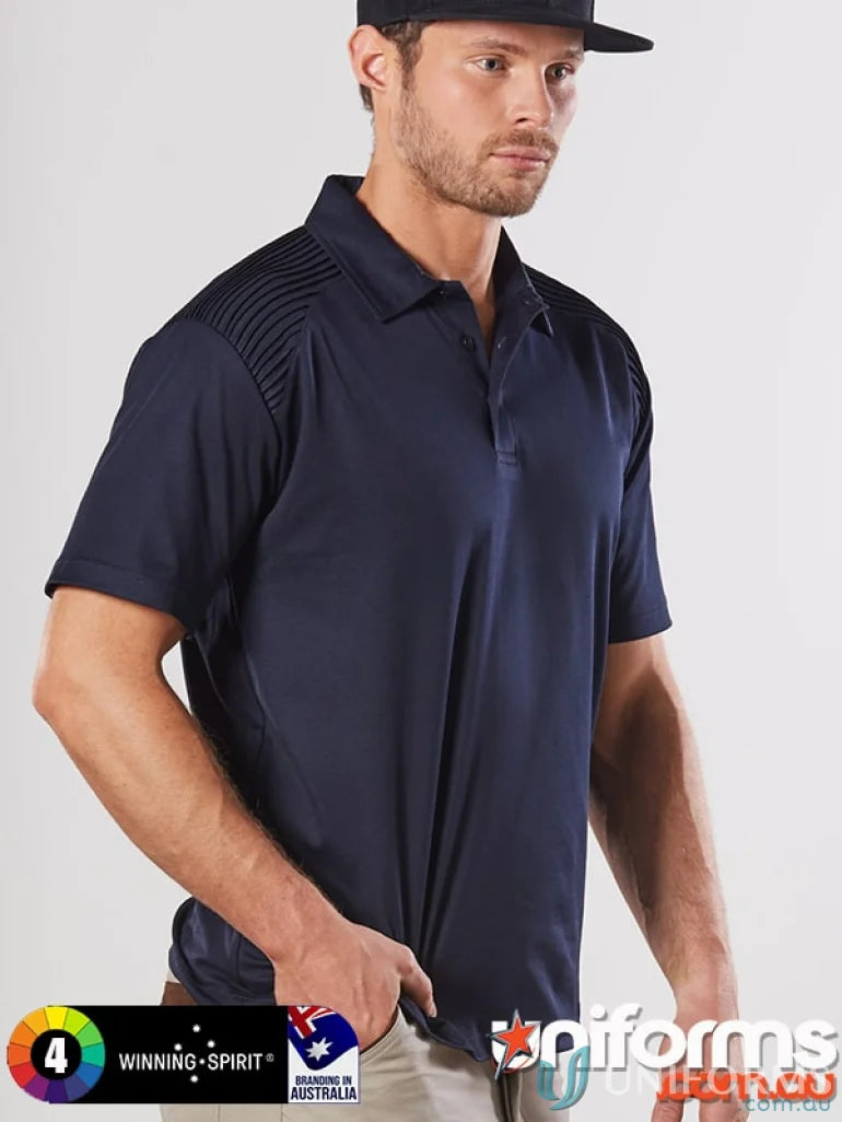 Navy blue Winning Spirit XStreet TrueDry Polo with textured shoulder panels for men