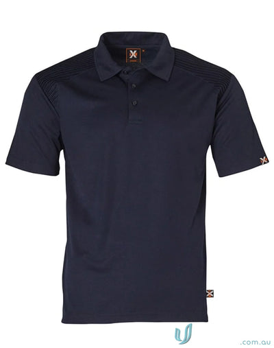 Dark blue XStreet TrueDry Polo shirt with ribbed shoulders and small logos, unisex short sleeve