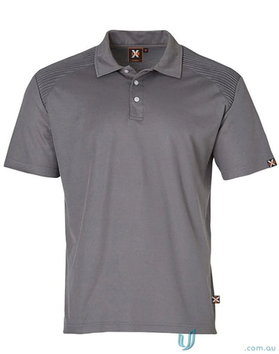 Men’s charcoal gray unisex short sleeve Winning Spirit XStreet TrueDry Polo shirt with textured shoulders