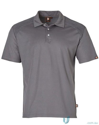 Men’s charcoal gray unisex short sleeve Winning Spirit XStreet TrueDry Polo shirt with textured shoulders