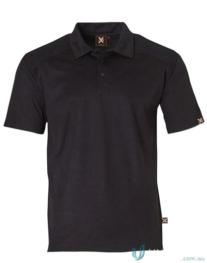 Black xstreet truedry polo shirt with three buttons, unisex short sleeve style