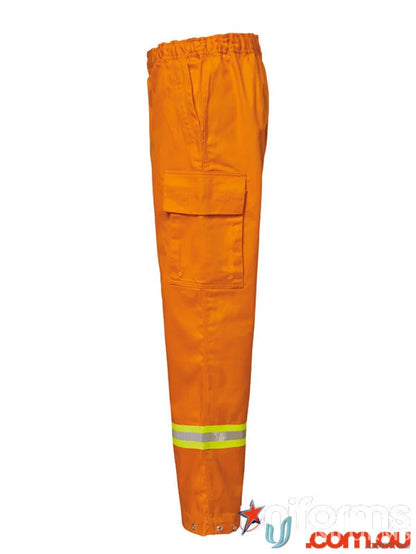 Wldlan Fire Fighting Trouser with orange color, reflective tape, and press stud closure