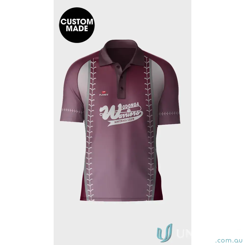 Maroon and gray Wodonga Softball Polo jersey for softball fans