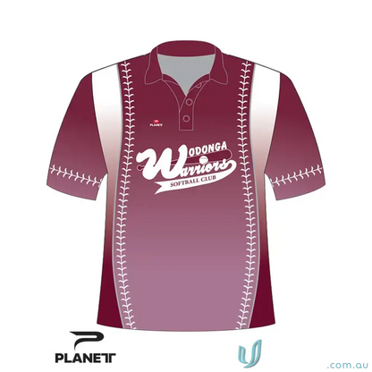 Maroon and white Wodonga Softball polo jersey for youth softball players