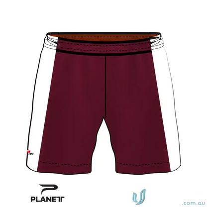 Wodonga softball youth shorts in maroon and white for active play and training