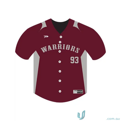 Maroon Wodonga Warriors Baseball Jersey made of durable polyester, perfect for game days