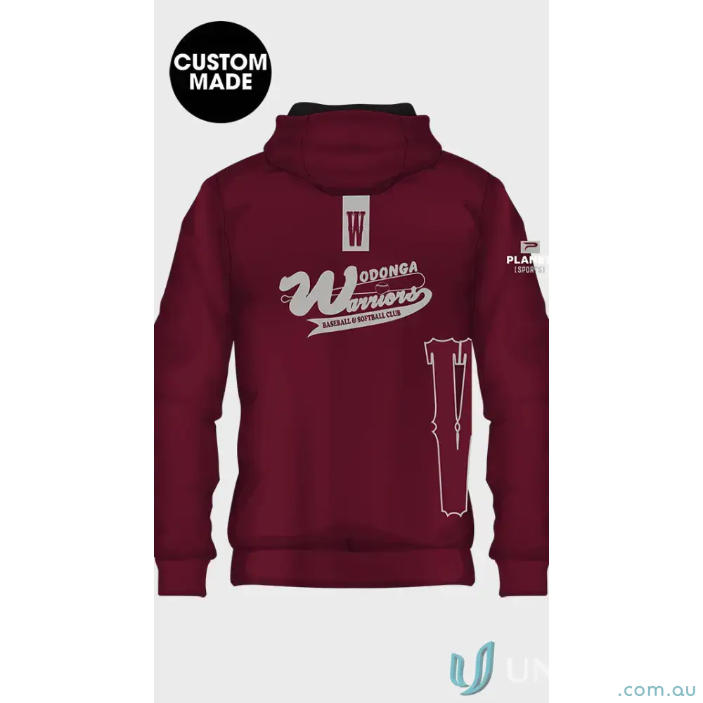 Maroon Wodonga Warriors Subshell Jacket with team logo and zip pockets