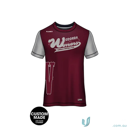 Maroon and gray Wodonga Warriors Training Tee for adults, perfect warriors adult training jersey