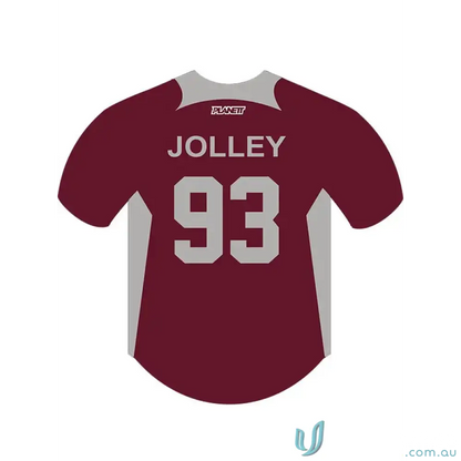 Wodonga Warriors youth baseball jersey in maroon and gray durable polyester fabric