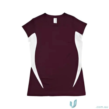 Women’s Accelerator Cool-Dry T-Shirt in maroon and white perfect for active wear