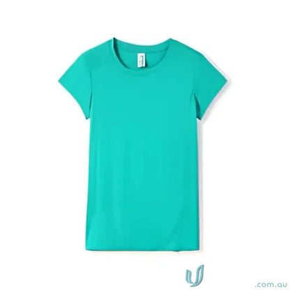 Women’s Accelerator Cool-Dry T-Shirt in turquoise shown on model