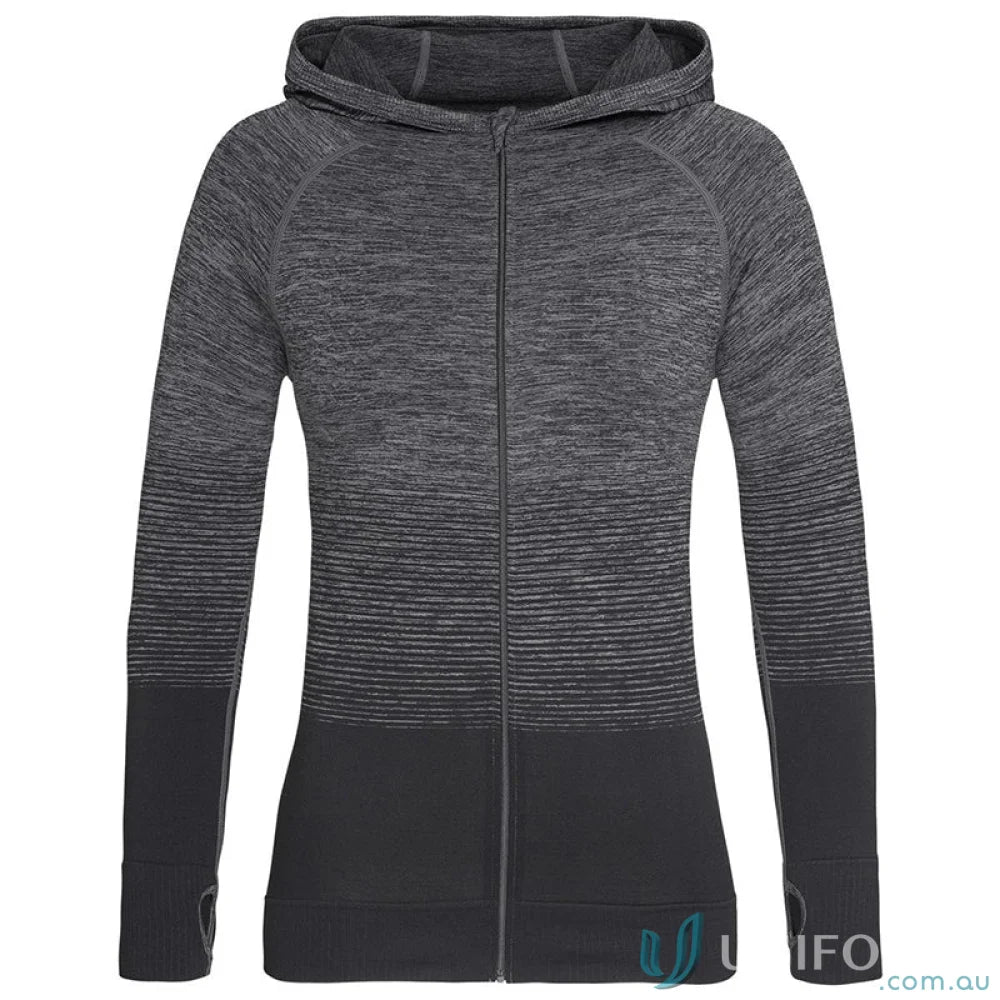 Womens Active Seamless Jacket with raglan sleeves, dark grey hoodie with thumbholes