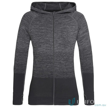 Womens Active Seamless Jacket with raglan sleeves, dark grey hoodie with thumbholes