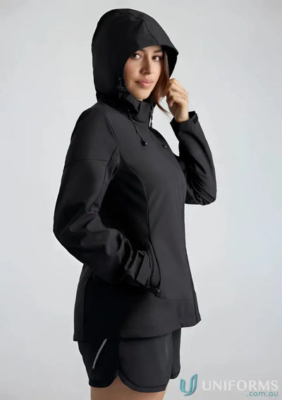 Women’s Atlas Jacket with breathable fabric and waterproof membrane in black hooded softshell