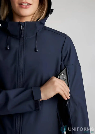 Women’s Atlas Jacket navy hooded softshell with breathable fabric and waterproof membrane