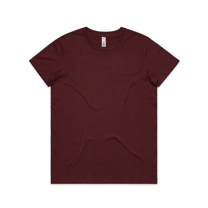 Burgundy short-sleeve crew neck basic lightweight tee for women