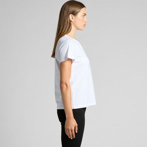 White womens basic lightweight tee with short sleeves and ribbed cuffs