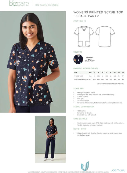 Space-themed womens scrub top from Best Friends Scrub collection perfect for workday feels overwhelming