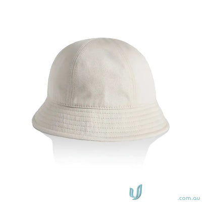 Light-colored brim bucket hat with reinforced short brim and visible stitching for style
