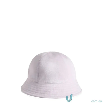 Light gray brim bucket hat with visible stitching, lightweight 100% cotton, stylish and durable