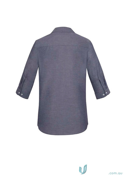 Gray women’s Charlie 3Qtr shirt with hidden bust button, perfect for hospitality roles seeking style