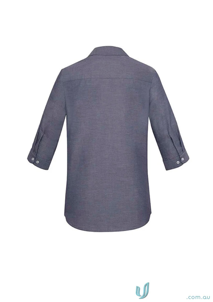 Gray women’s Charlie 3Qtr shirt with hidden bust button, perfect for hospitality roles seeking style