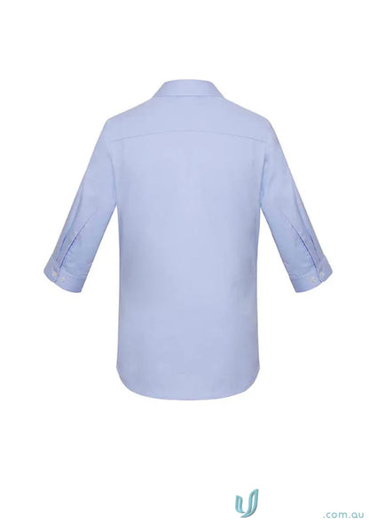 Light blue women’s Charlie 3Qtr shirt with hidden bust button for hospitality roles seeking style