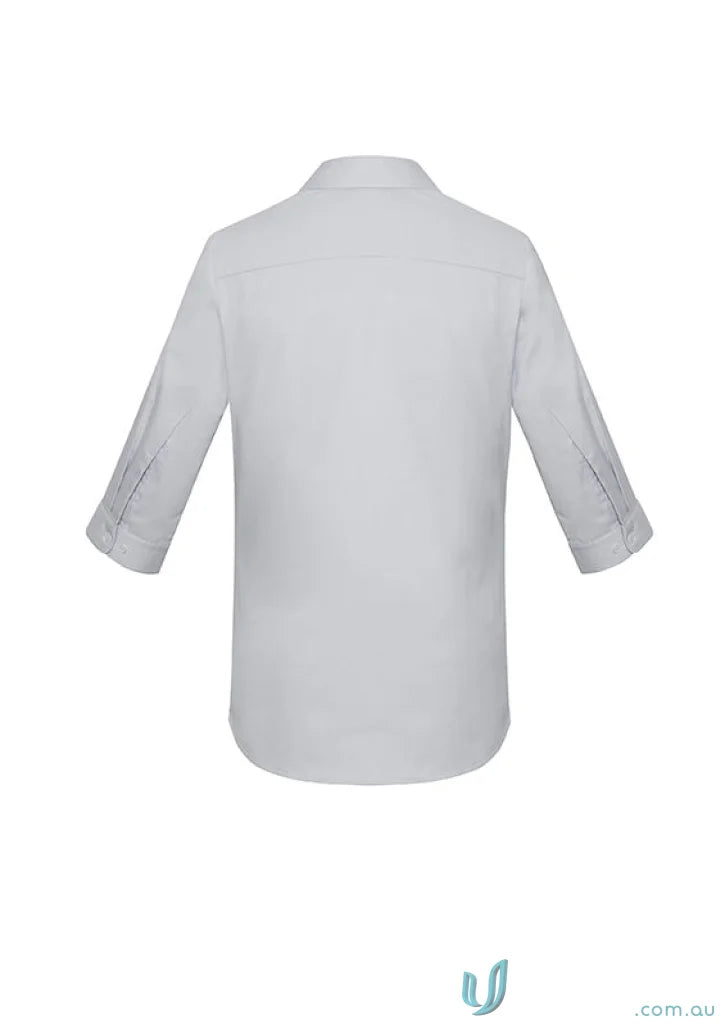 White women’s Charlie 3Qtr shirt with hidden bust button, great for hospitality roles seeking a stylish look