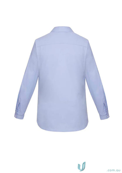 Light blue women’s Charlie LS shirt showcasing a comfy long sleeve shirt style