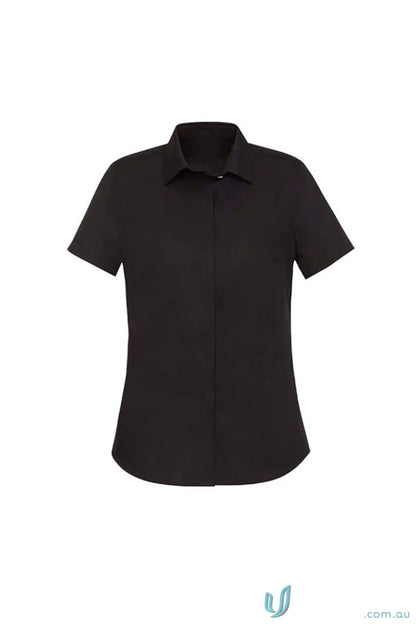 Women’s Charlie SS Shirt black short-sleeved collared top with hidden bust design