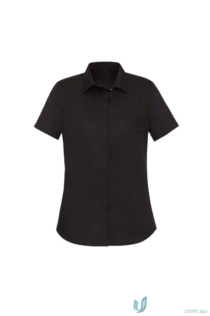 Women’s Charlie SS Shirt black short-sleeved collared top with hidden bust design