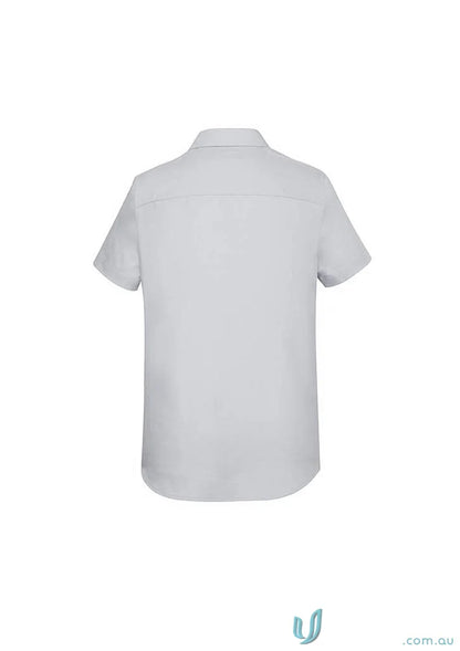 Gray short-sleeved women’s Charlie SS Shirt with hidden bust for a comfy fit