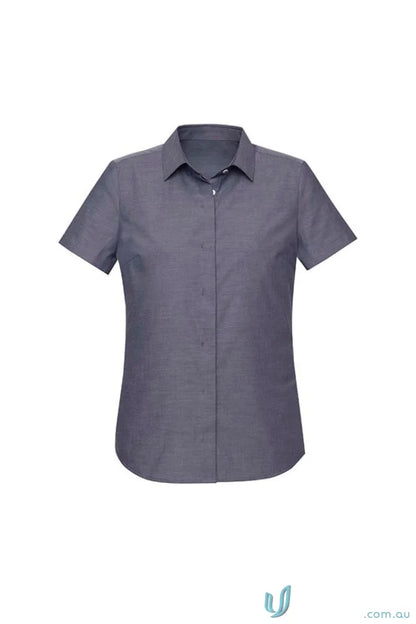 Gray short-sleeved Charlie SS Shirt for women with a hidden bust detail