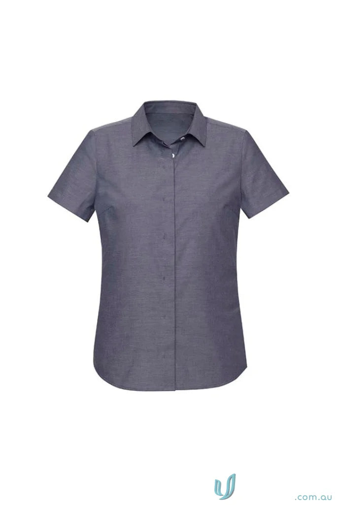 Gray short-sleeved Charlie SS Shirt for women with a hidden bust detail