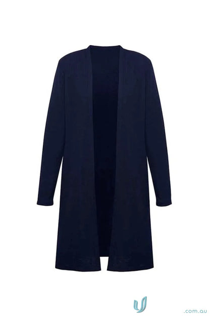 Womens Chelsea Long Line Cardigan in dark blue with long sleeves, style RLC970L
