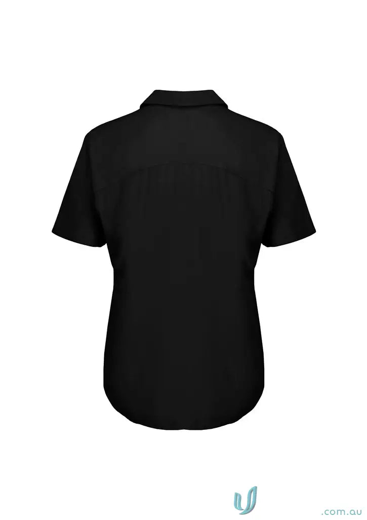 Women’s Dahlia short sleeve blouse in black, effortlessly elegant collared shirt