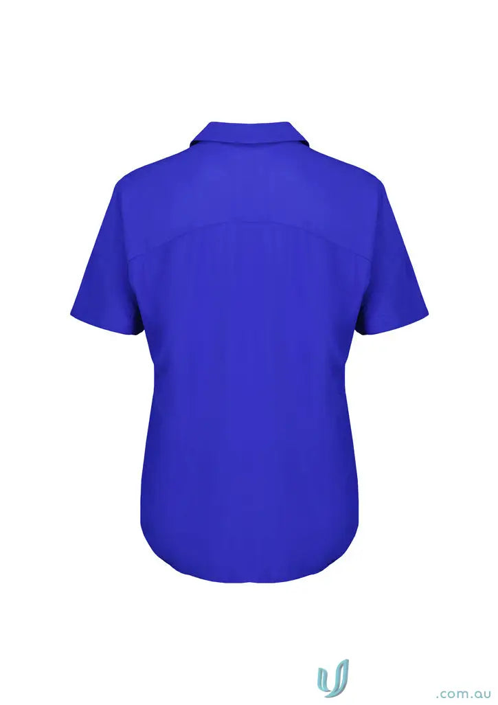 Women’s Dahlia short sleeve blouse in vibrant blue, effortlessly elegant and perfect for any look