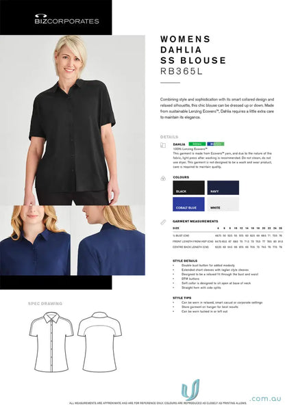 Women’s Dahlia Short Sleeve Blouse in sustainable Lenzing Ecovero fabric, effortlessly elegant