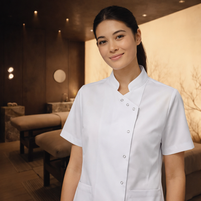 Bizcare Womens Essence Jacket CPT451LS: white short-sleeve DWR uniform