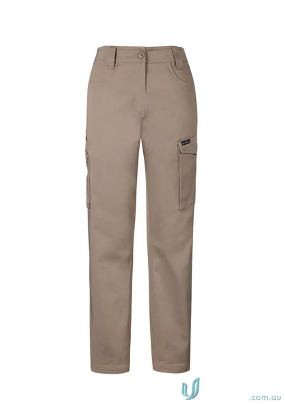 Womens Essential Basic Stretch Cargo Pant in khaki, comfy stretch cargo pants for women