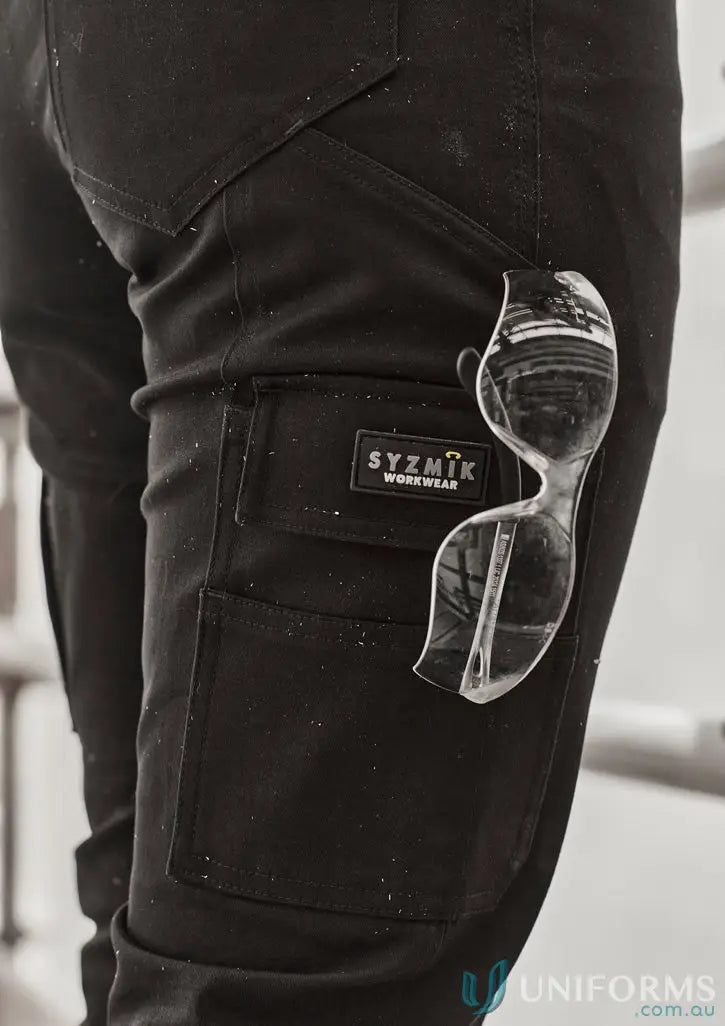Black work pants with safety glasses from Womens Essential Basic Stretch Cargo Pant, perfect cargo pants for women