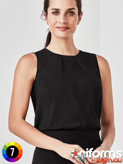 Womens Estelle Pleat Blouse Estelle Sleeveless Black Biz Collection stylish top