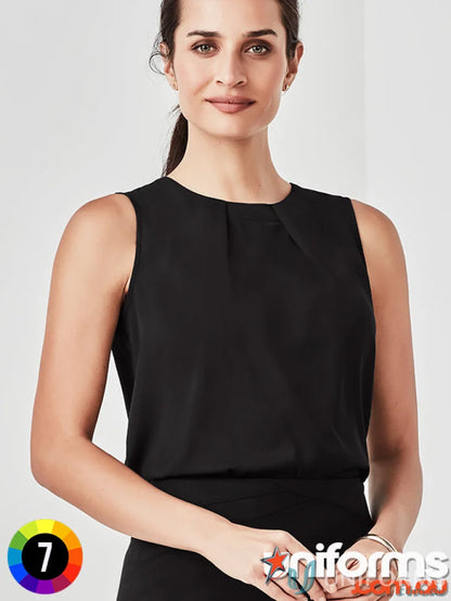 Womens Estelle Pleat Blouse Estelle Sleeveless Black Biz Collection stylish top