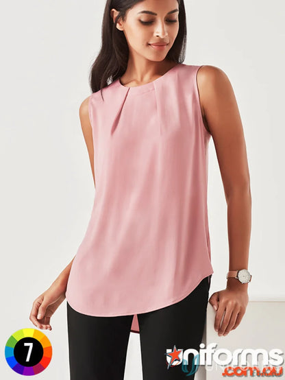 Womens Estelle Pleat Blouse - Stylish pink sleeveless top from Biz Collection