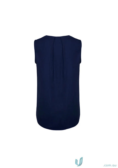Navy blue womens Estelle pleat sleeveless blouse from Biz Collection