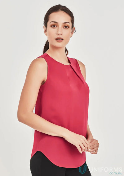 Womens Estelle Pleat Blouse featuring an Estelle Sleeveless Red Design from Biz Collection