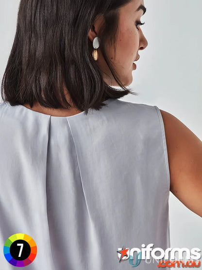 Womens Estelle Pleat Blouse in gray, estelle sleeveless top from Biz Collection