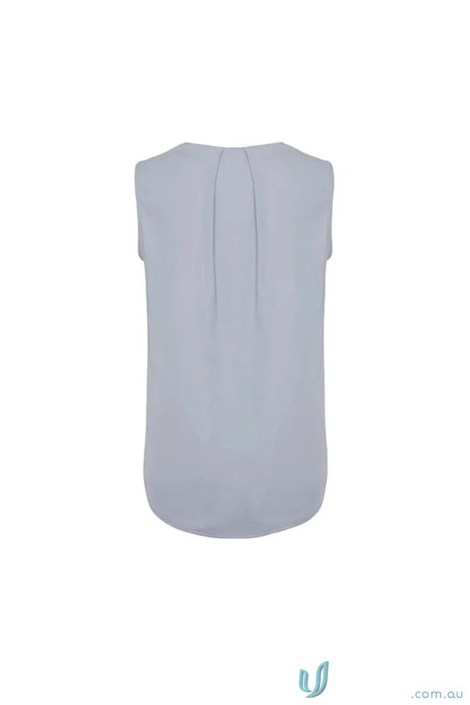 Womens Estelle Pleat Blouse in light blue showcasing Estelle sleeveless style from Biz Collection