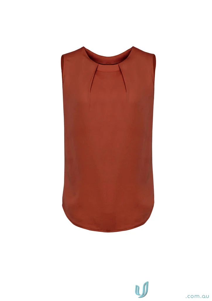 Womens Estelle Pleat Blouse with sleeveless rust-colored style from Biz Collection